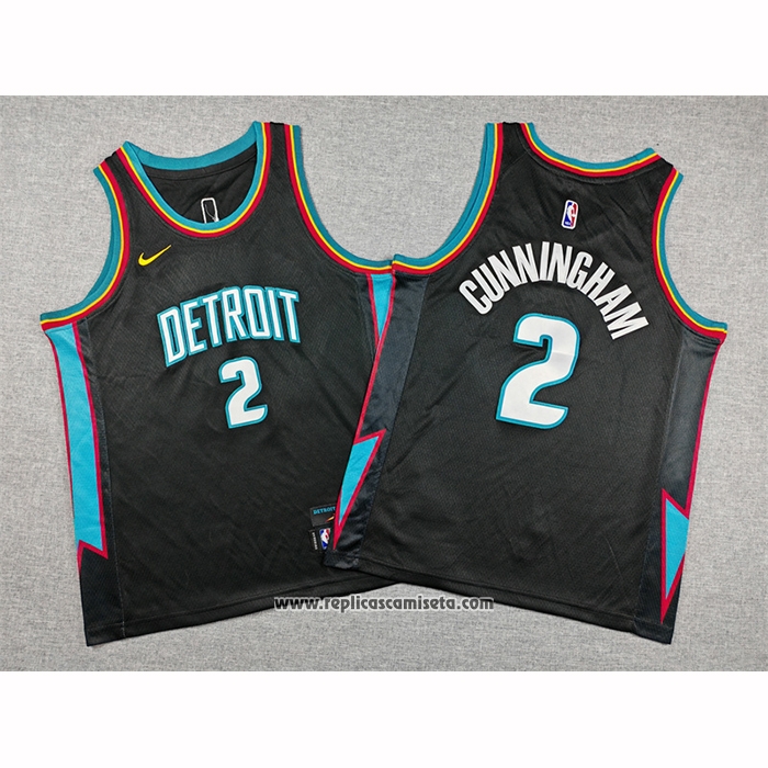 Camiseta Nino Detroit Pistons Cade Cunningham NO 2 Ciudad 2025-26 Negro